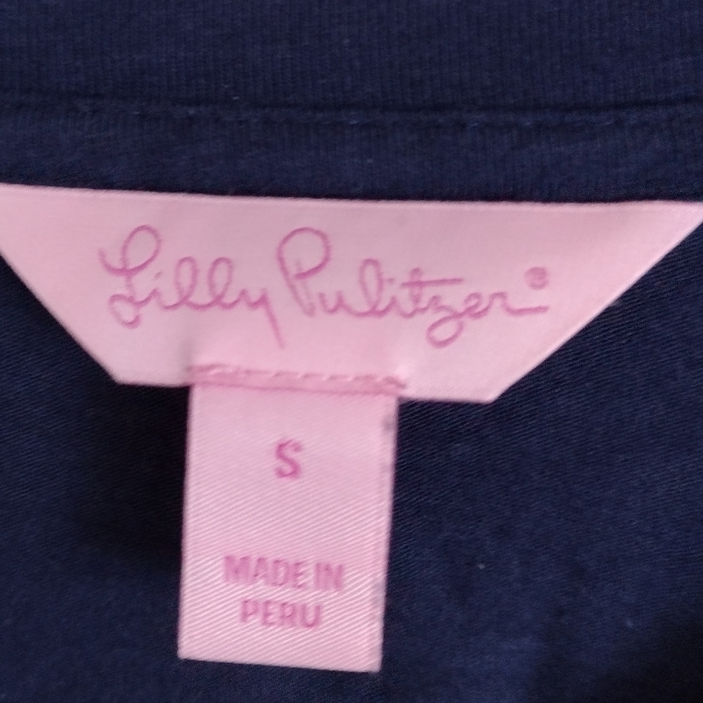 Lilly Pulitzer navy striped lobster tropical top pima cotton blend size Small - Picture 4 of 12